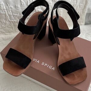 Via Spiga Black Suede Heeled Sandals